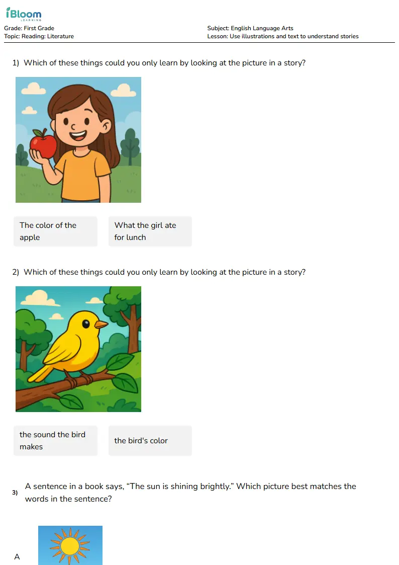 Use illustrations and text to understand stories Lesson for First Grade | iBloom