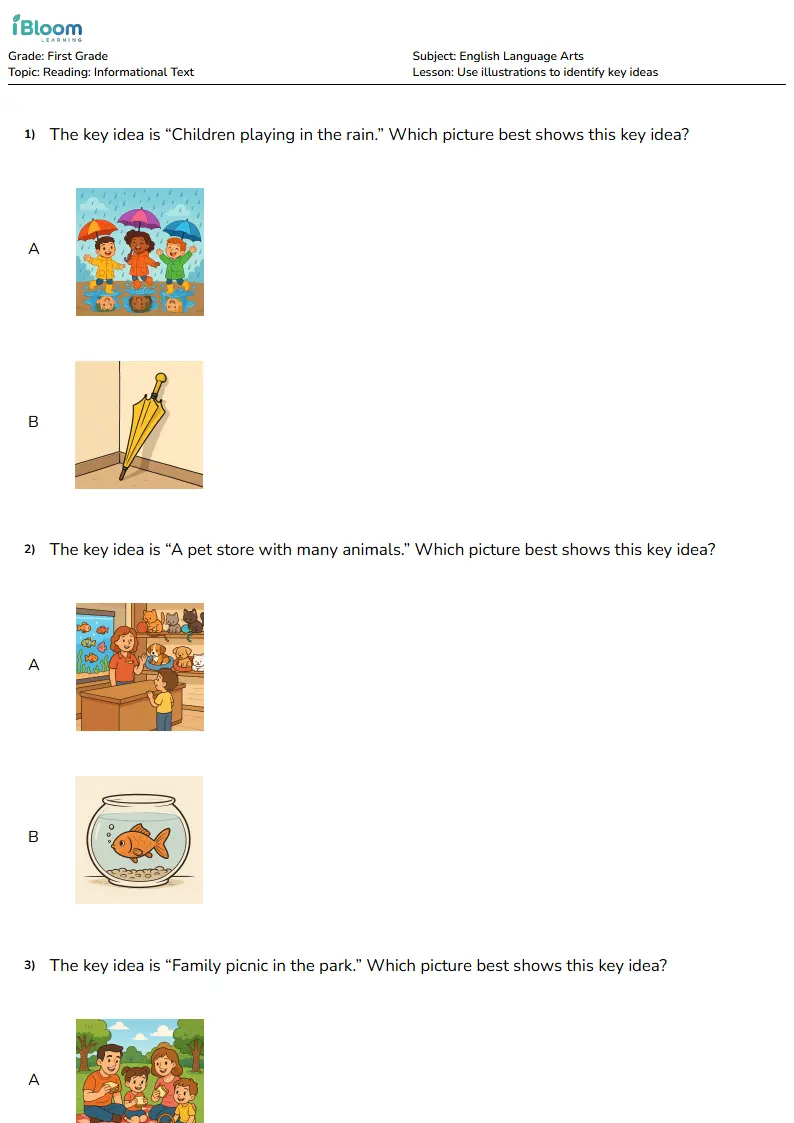 Use illustrations to identify key ideas Lesson for First Grade | iBloom