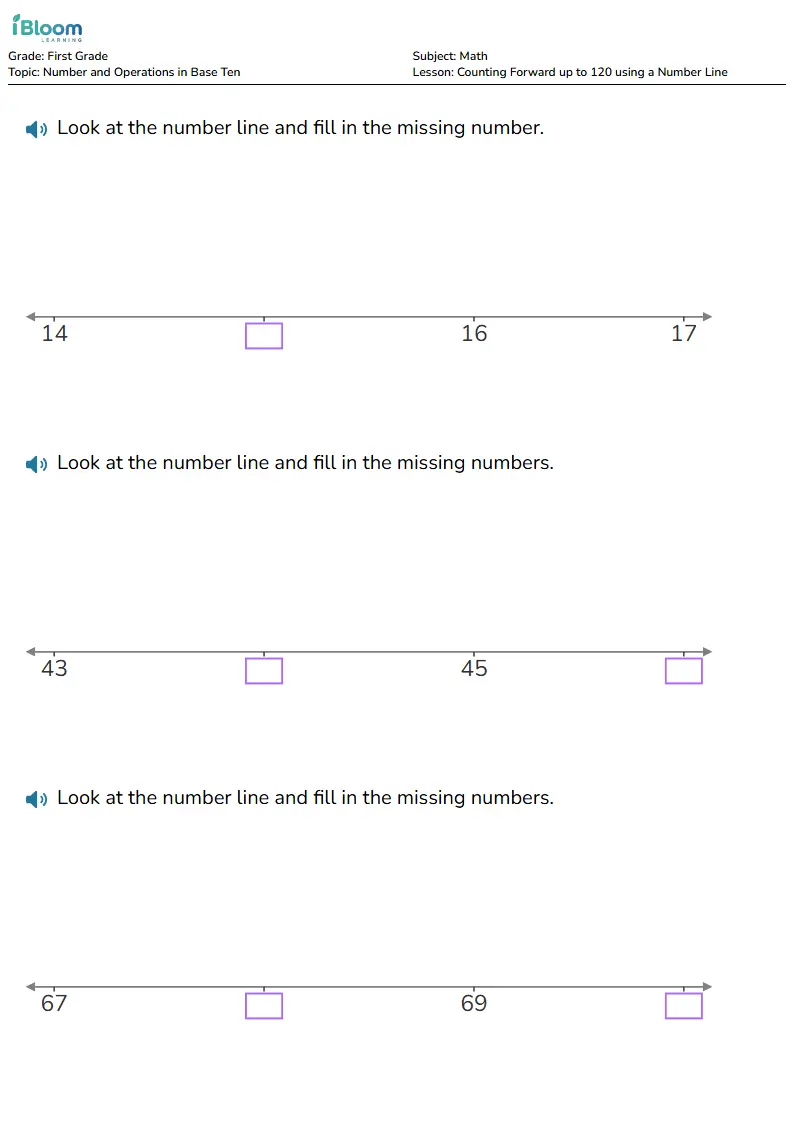 Counting Forward up to 120 using a Number Line Lesson for Grade 1