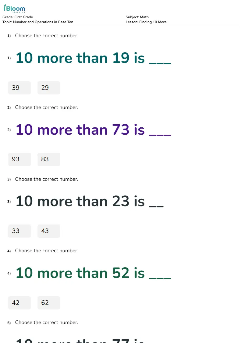 Finding 10 More Lesson for First Grade | iBloom