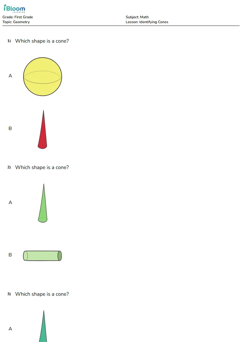 Identifying Cones Lesson for First Grade | iBloom