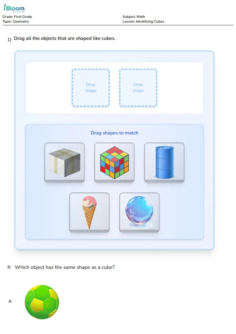 Identifying Cubes Lesson for First Grade | iBloom