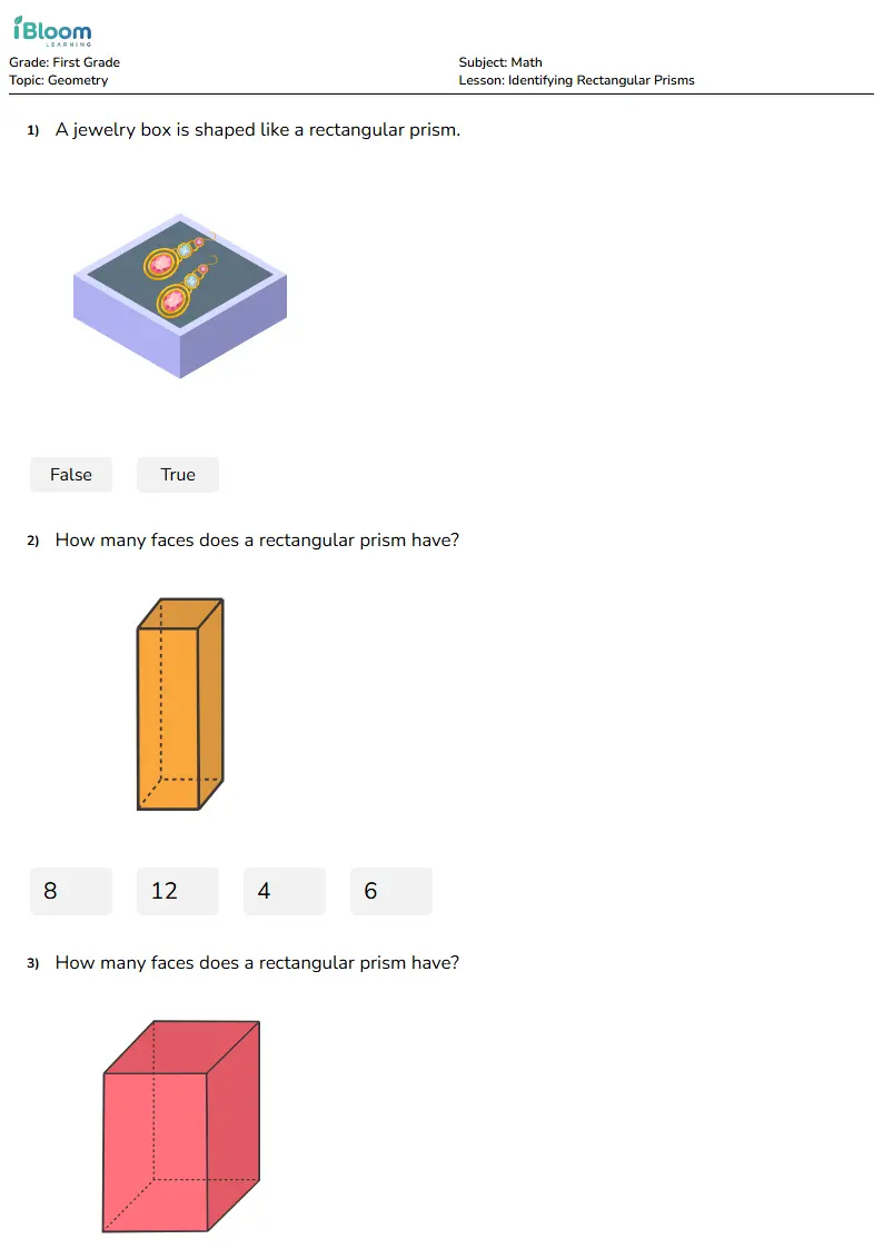Identifying Rectangular Prisms Lesson for First Grade | iBloom
