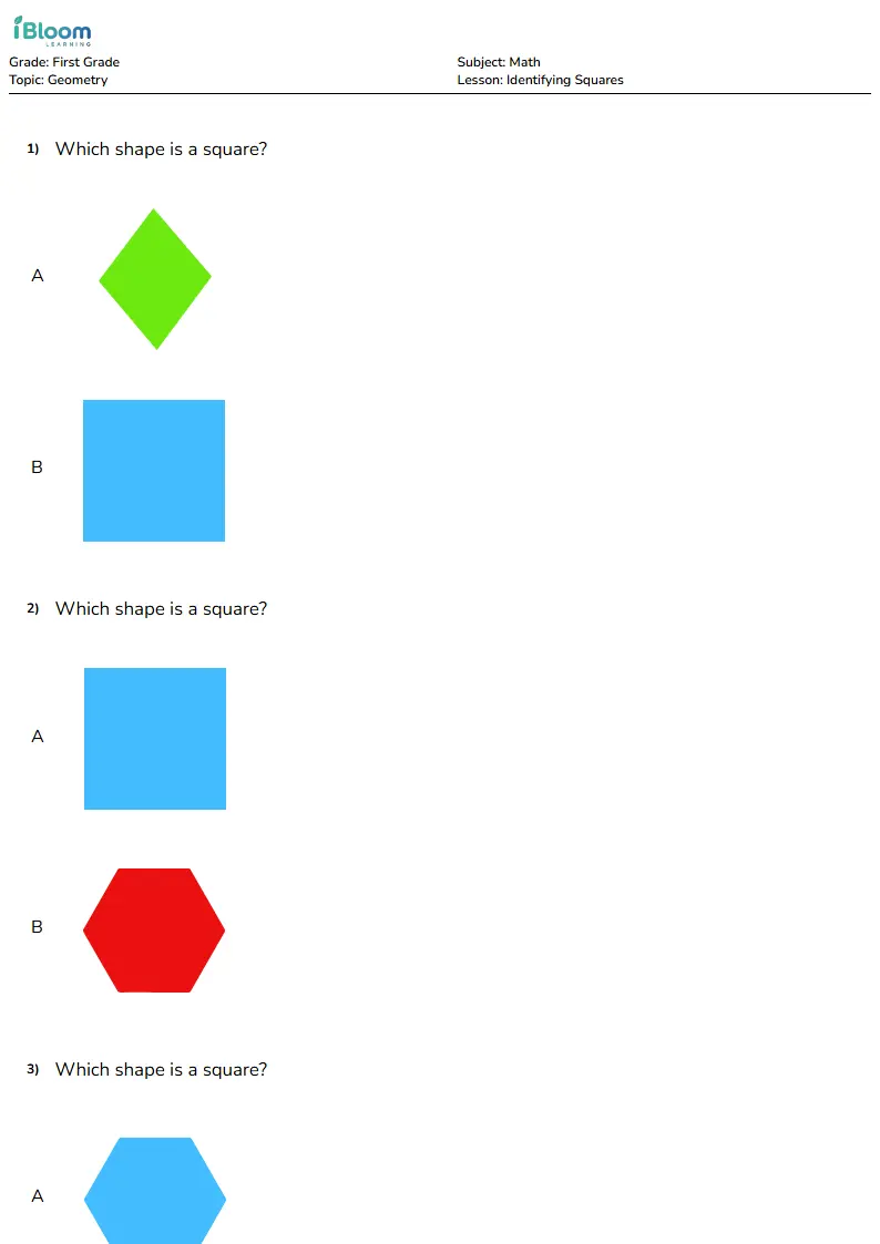 Identifying Squares Lesson for First Grade | iBloom