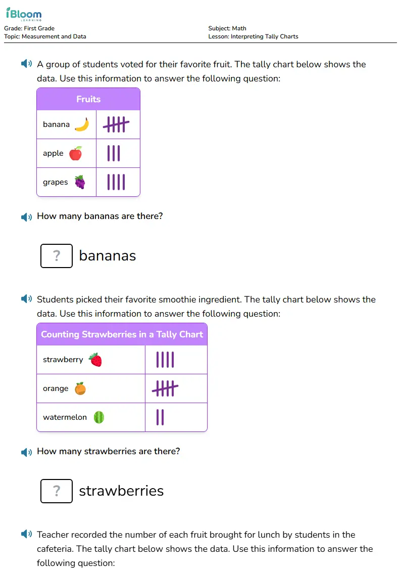 Interpreting Tally Charts Lesson for First Grade | iBloom