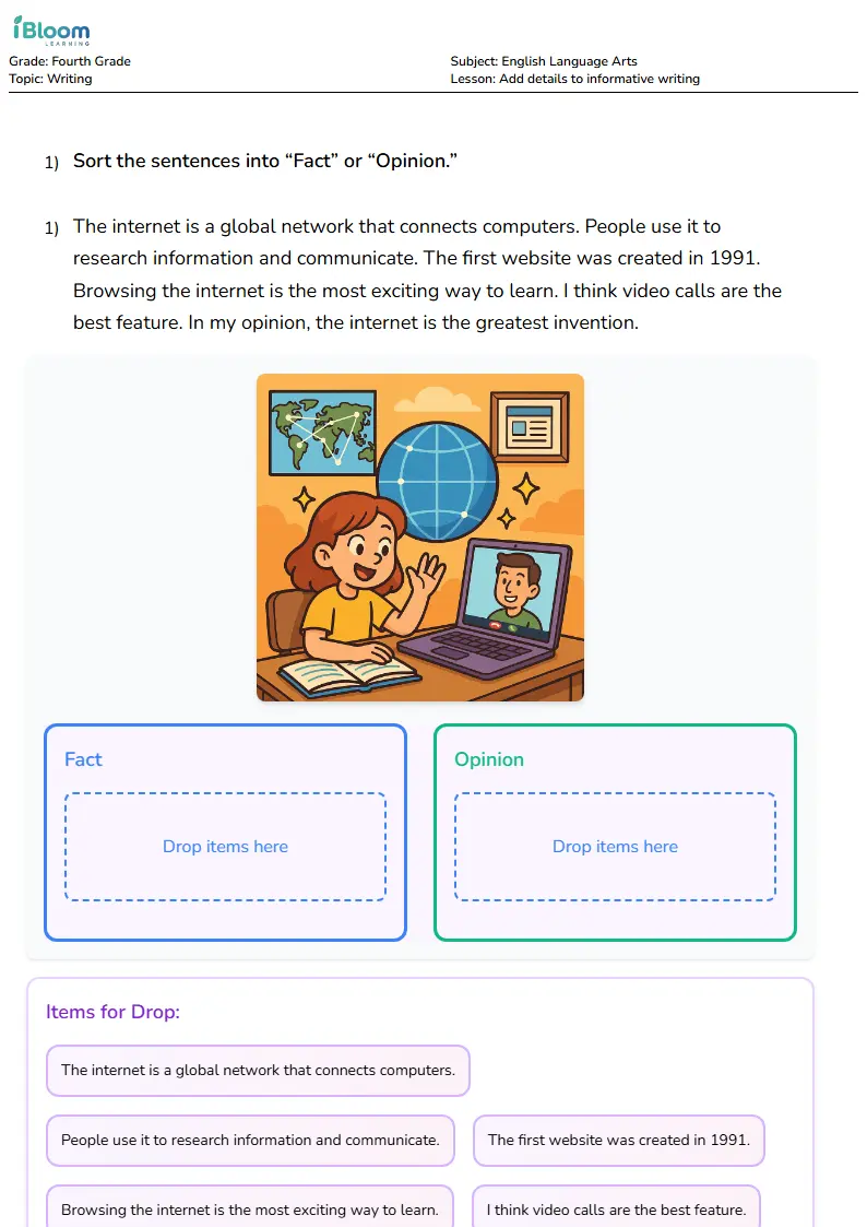 Add details to informative writing Lesson for Fourth Grade