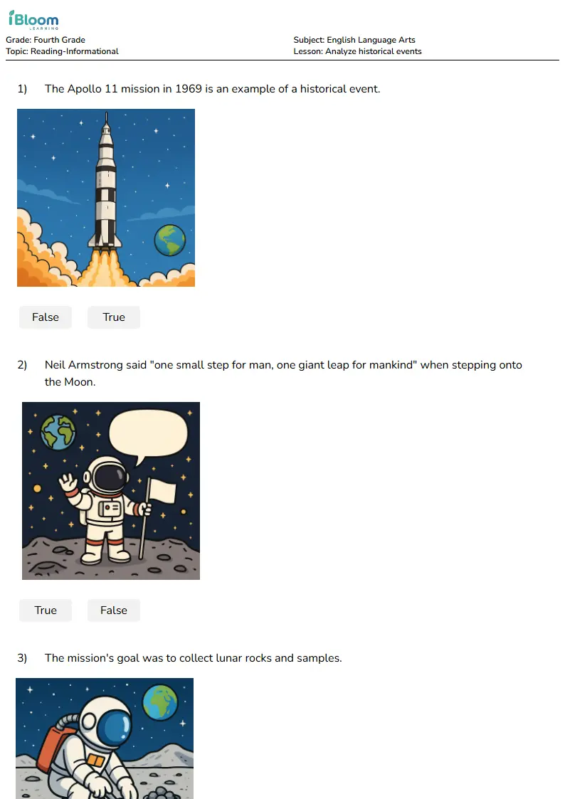 Analyze historical events Lesson for Fourth Grade