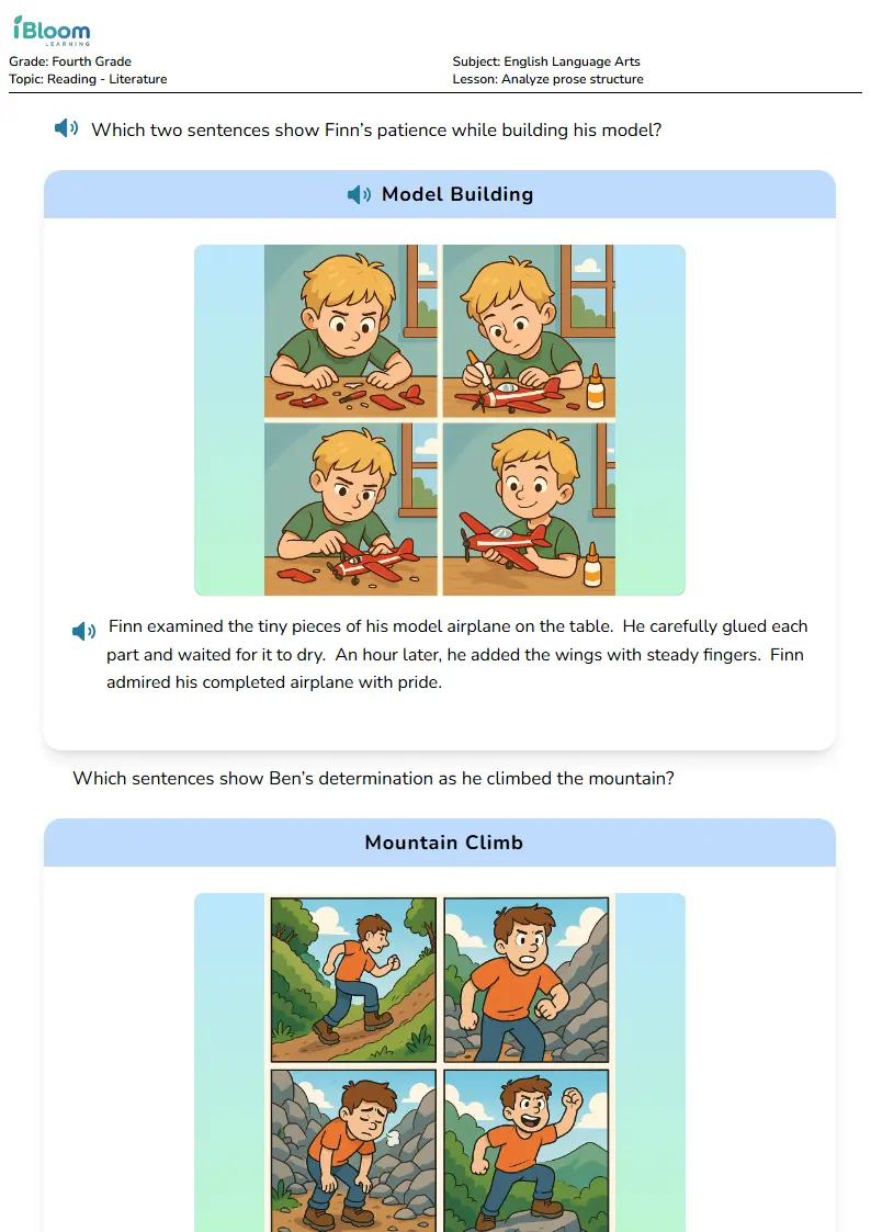 Analyze prose structure Lesson for Fourth Grade