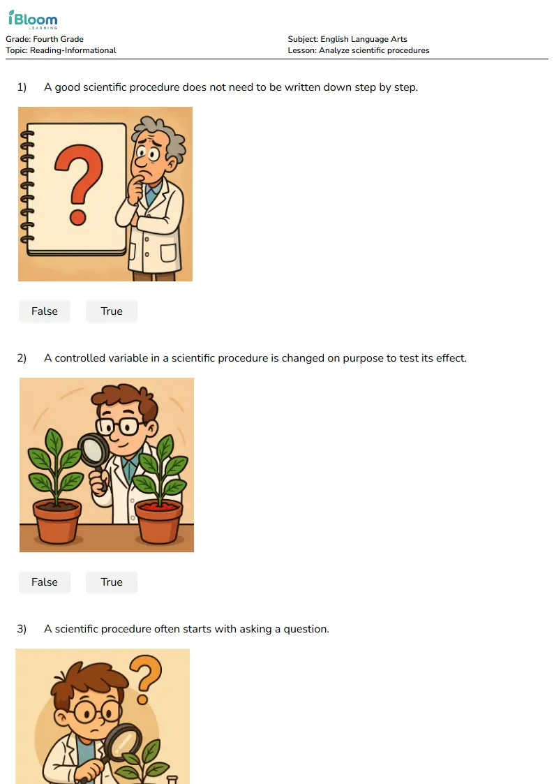 Analyze scientific procedures Lesson for Fourth Grade