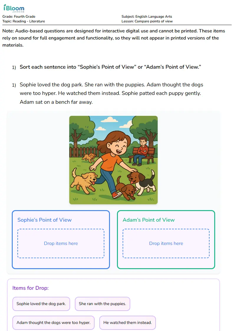 Compare points of view Lesson for Fourth Grade