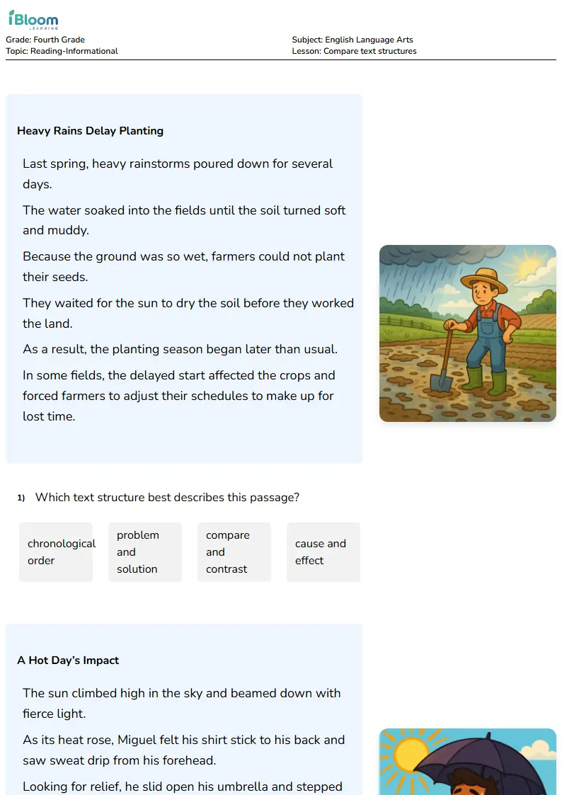 Compare text structures Lesson for Fourth Grade