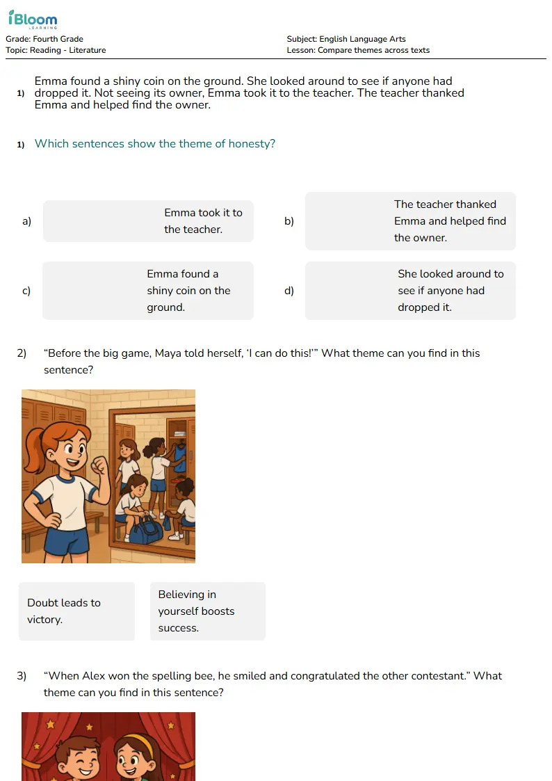 Compare themes across texts Lesson for Fourth Grade