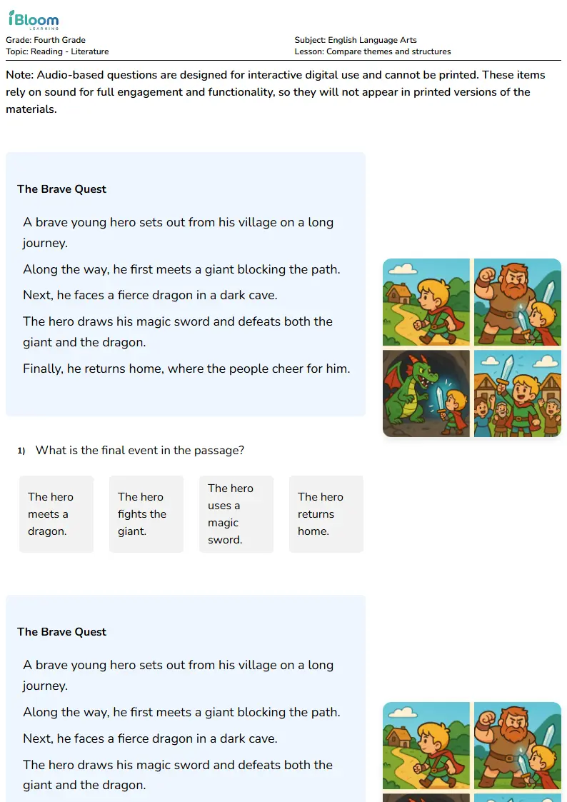 Compare themes and structures Lesson for Fourth Grade
