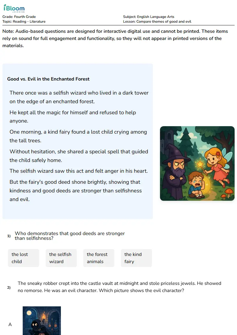 Compare themes of good and evil Lesson for Fourth Grade