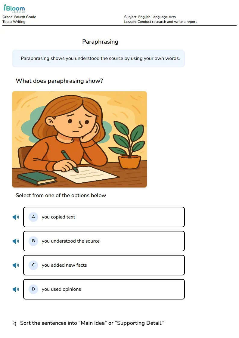 Conduct research and write a report Lesson for Fourth Grade