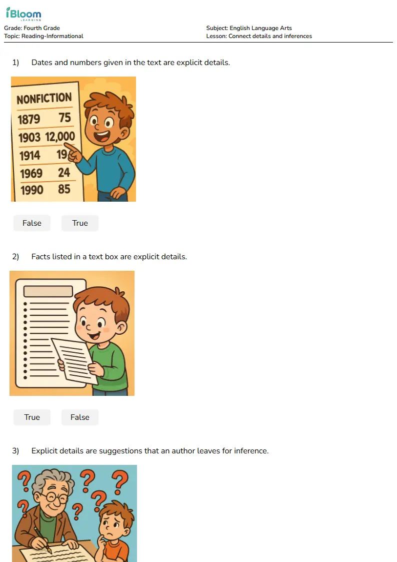 Connect details and inferences Lesson for Fourth Grade