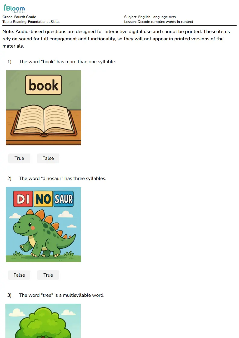 Decode complex words in context Lesson for Fourth Grade | iBloom