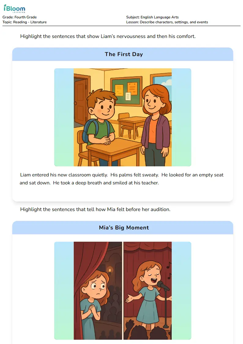 Describe characters, settings, and events Lesson for Fourth Grade | iBloom