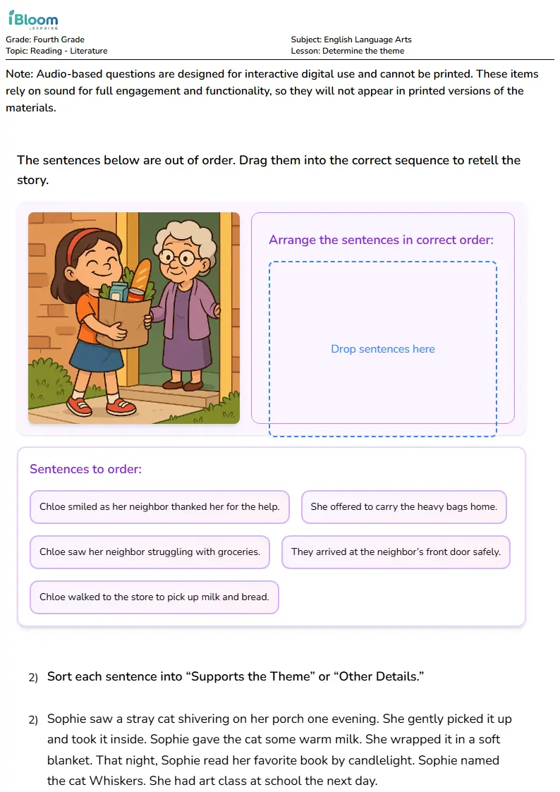 Determine the theme Lesson for Fourth Grade | iBloom