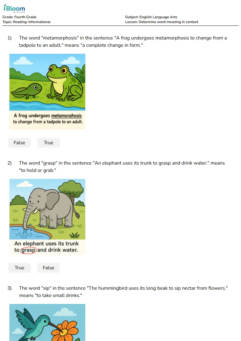 Determine word meaning in context Lesson for Fourth Grade | iBloom