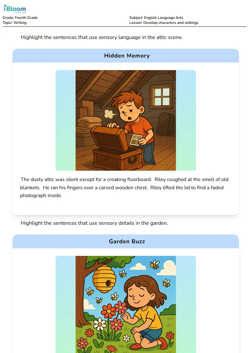 Develop characters and settings Lesson for Fourth Grade | iBloom