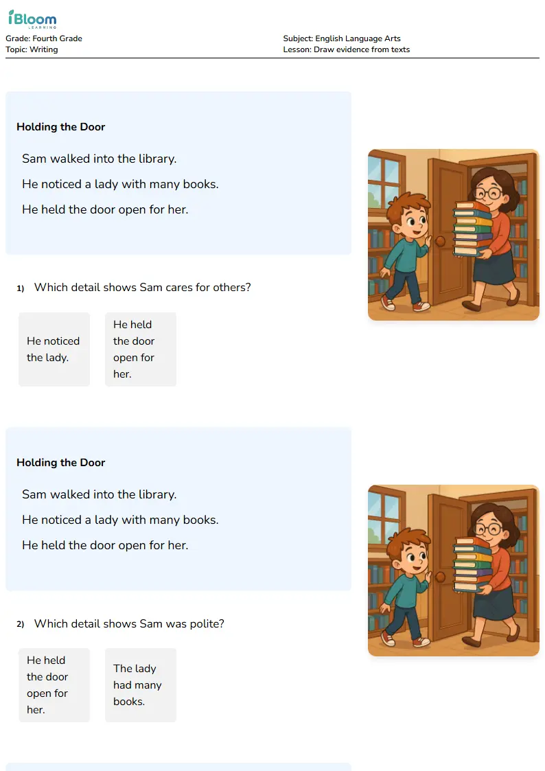 Draw evidence from texts Lesson for Fourth Grade | iBloom