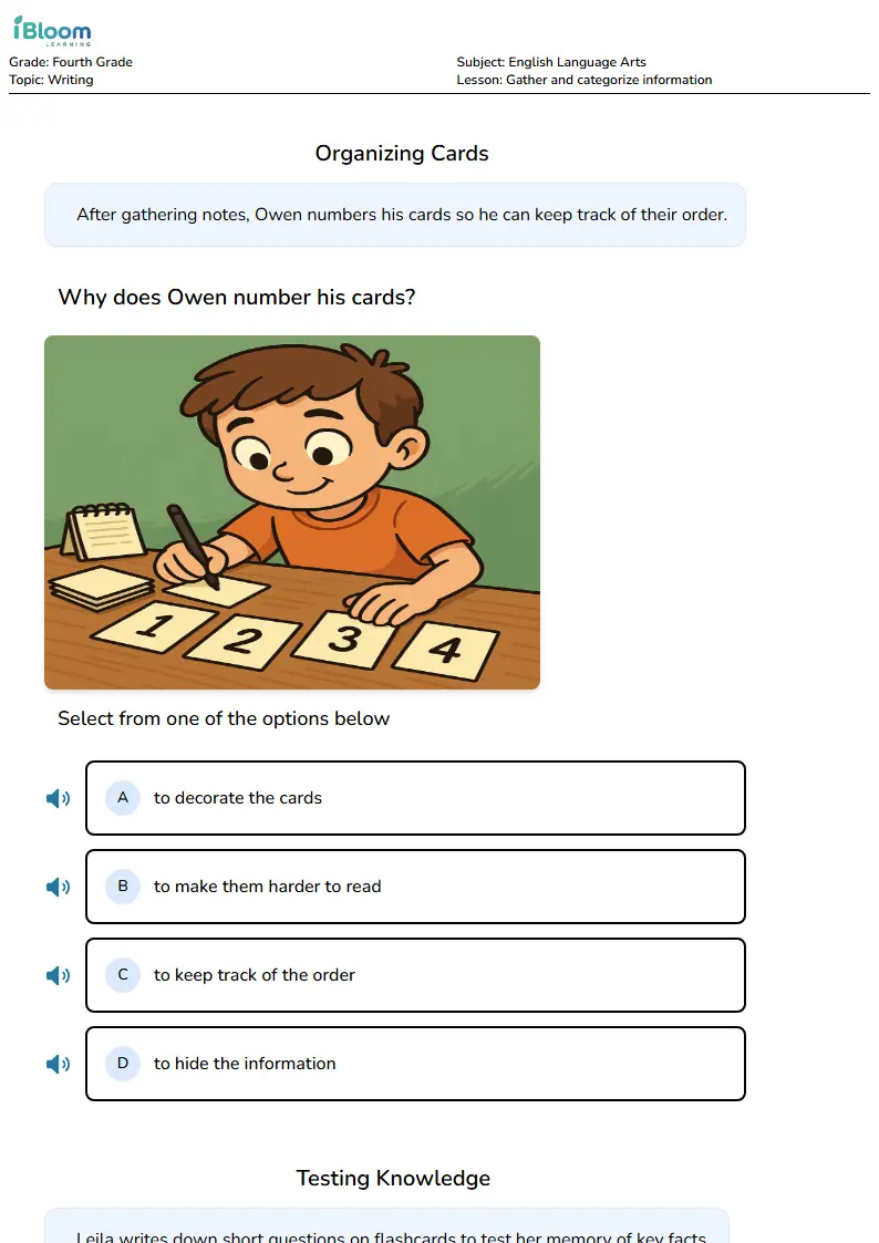 Gather and categorize information Lesson for Fourth Grade | iBloom