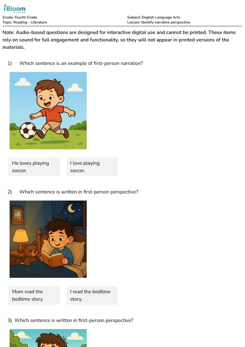 Identify narrative perspective Lesson for Fourth Grade | iBloom