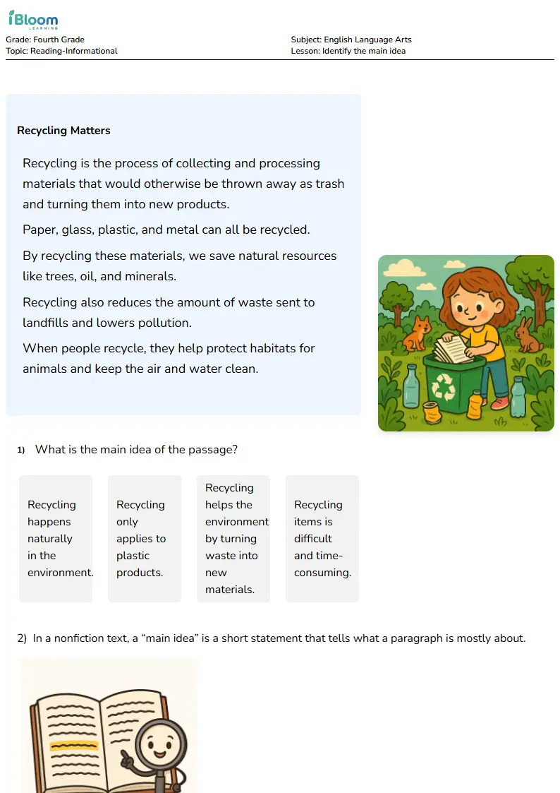 Identify the main idea Lesson for Fourth Grade | iBloom