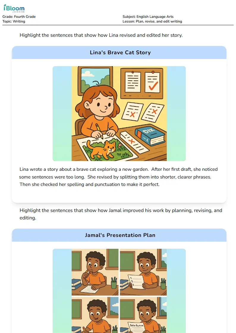Plan, revise, and edit writing Lesson for Fourth Grade | iBloom