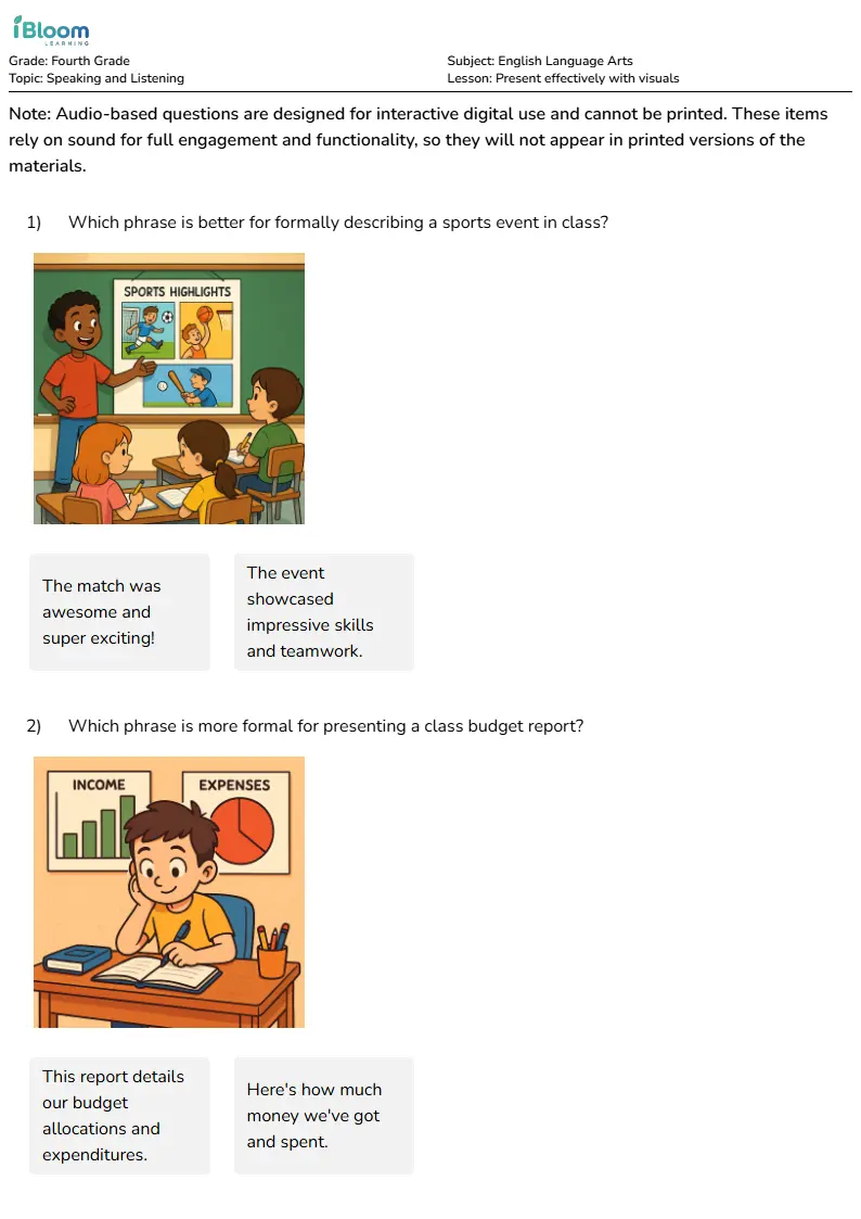 Present effectively with visuals Lesson for Fourth Grade | iBloom