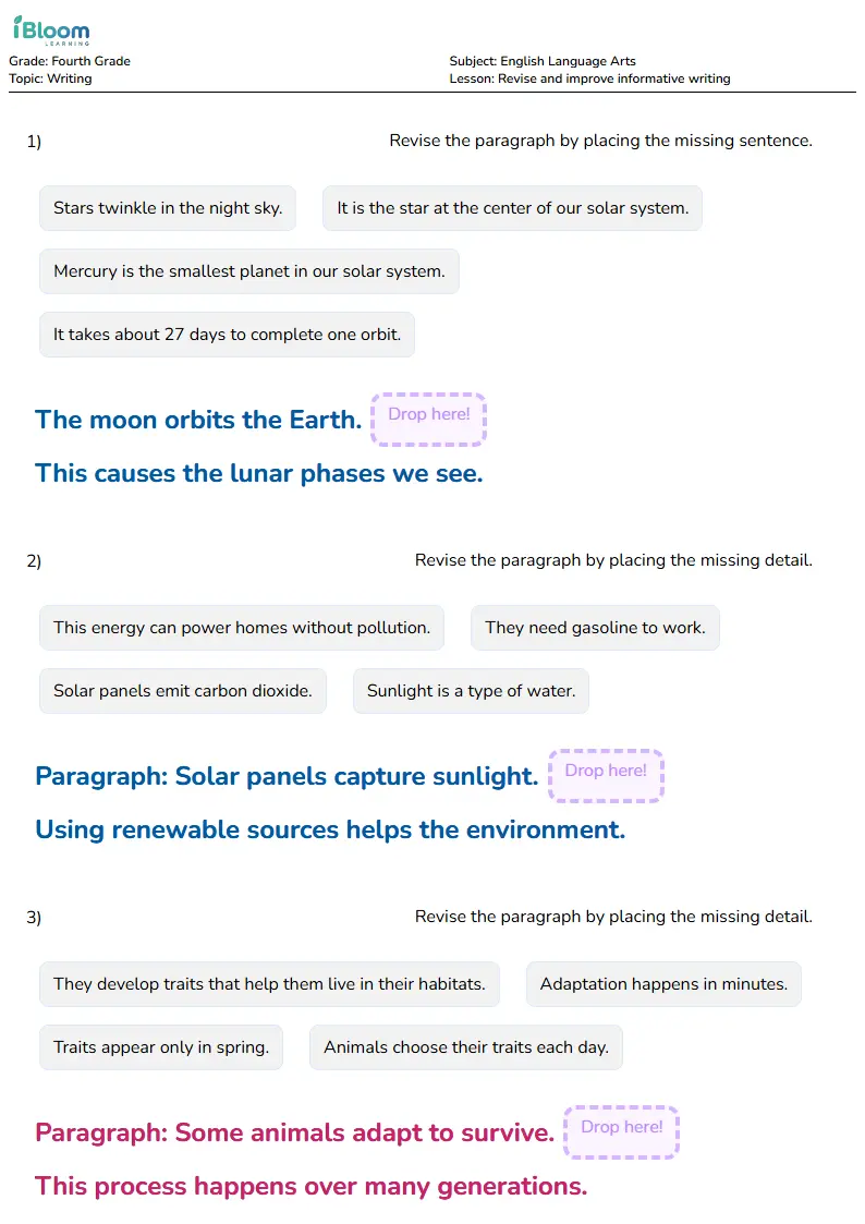 Revise and improve informative writing Lesson for Fourth Grade | iBloom