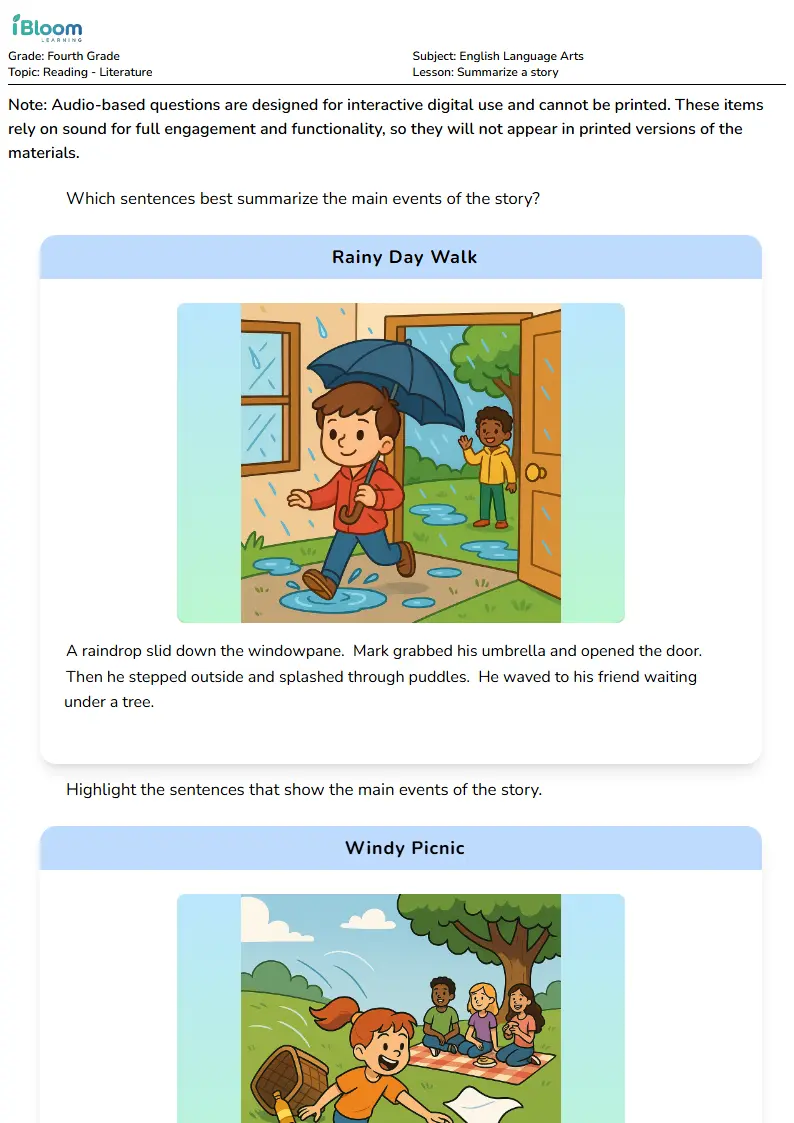 Summarize a story Lesson for Fourth Grade | iBloom