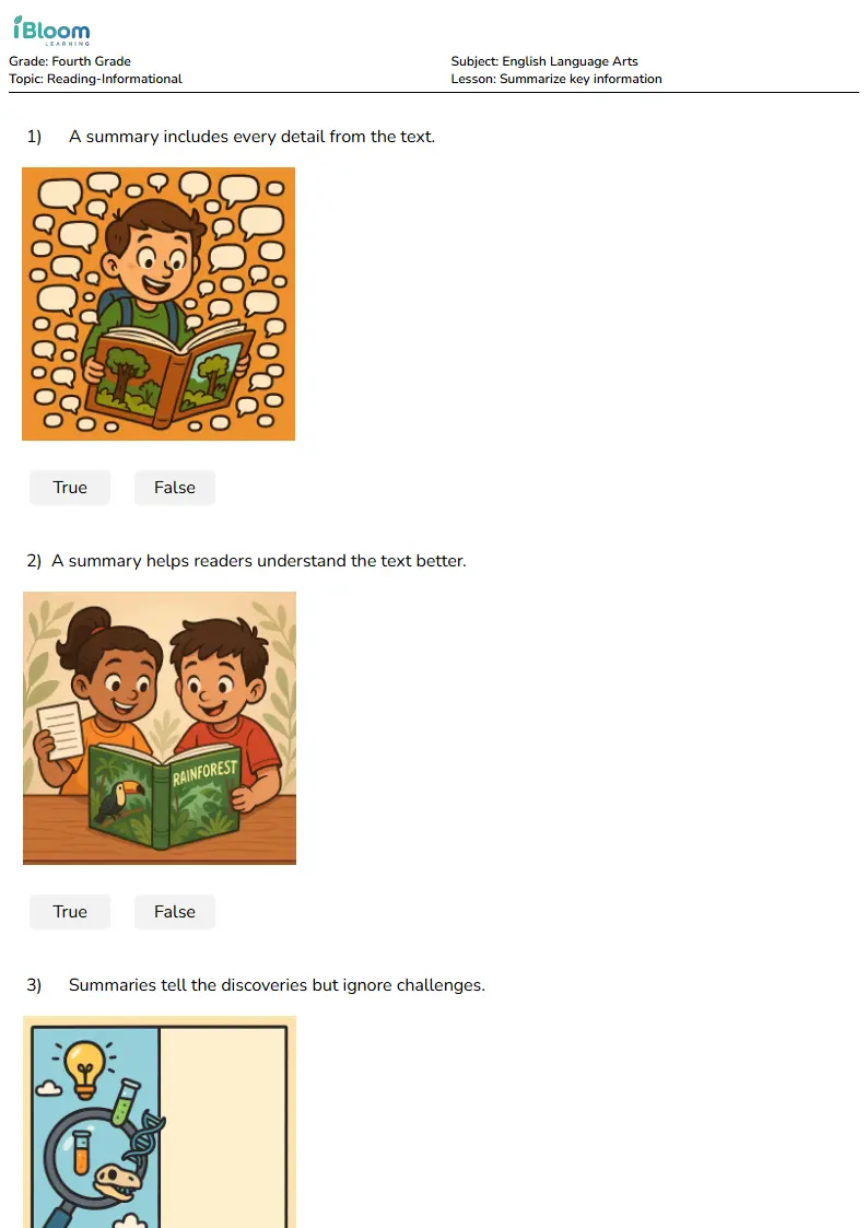 Summarize key information Lesson for Fourth Grade | iBloom