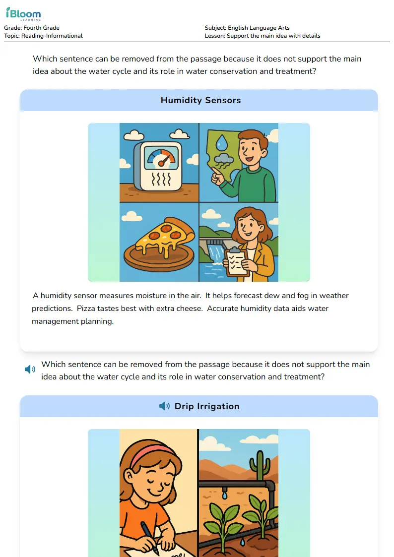 Support the main idea with details Lesson for Fourth Grade | iBloom