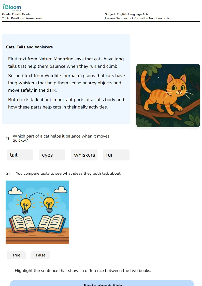 Synthesize information from two texts Lesson for Fourth Grade | iBloom