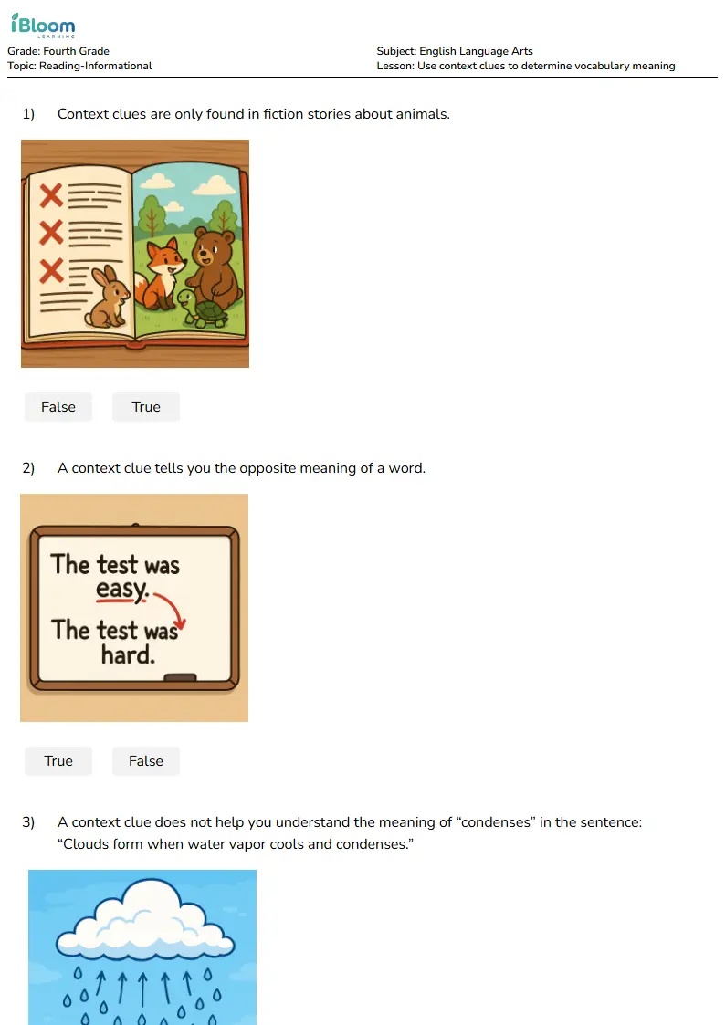 Use context clues to determine vocabulary meaning Lesson for Fourth Grade | iBloom