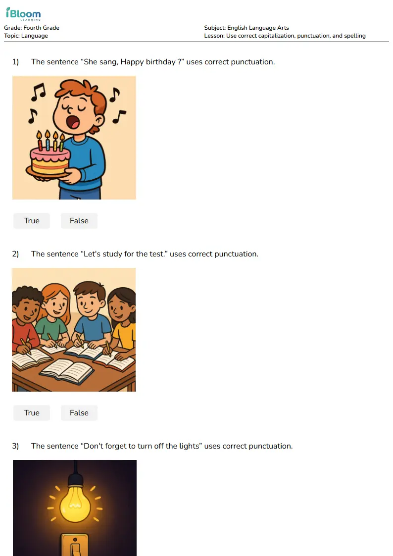 Use correct capitalization, punctuation, and spelling Lesson for Fourth Grade | iBloom
