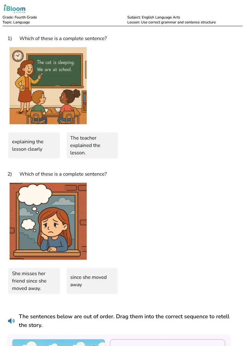 Use correct grammar and sentence structure Lesson for Fourth Grade | iBloom