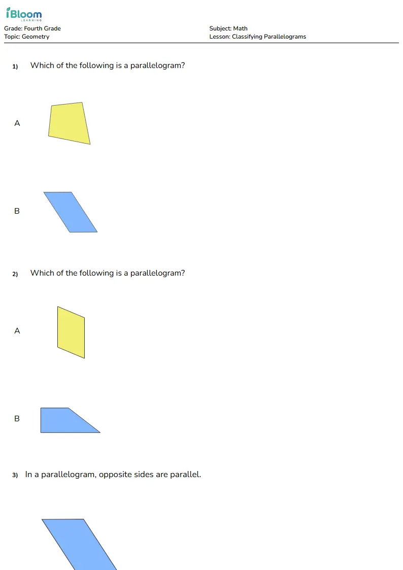Classifying Parallelograms Lesson for Fourth Grade