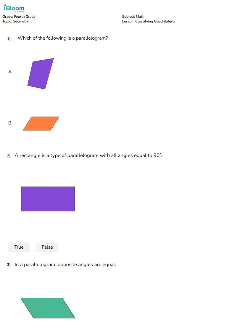 Classifying Quadrilaterls Lesson for Fourth Grade