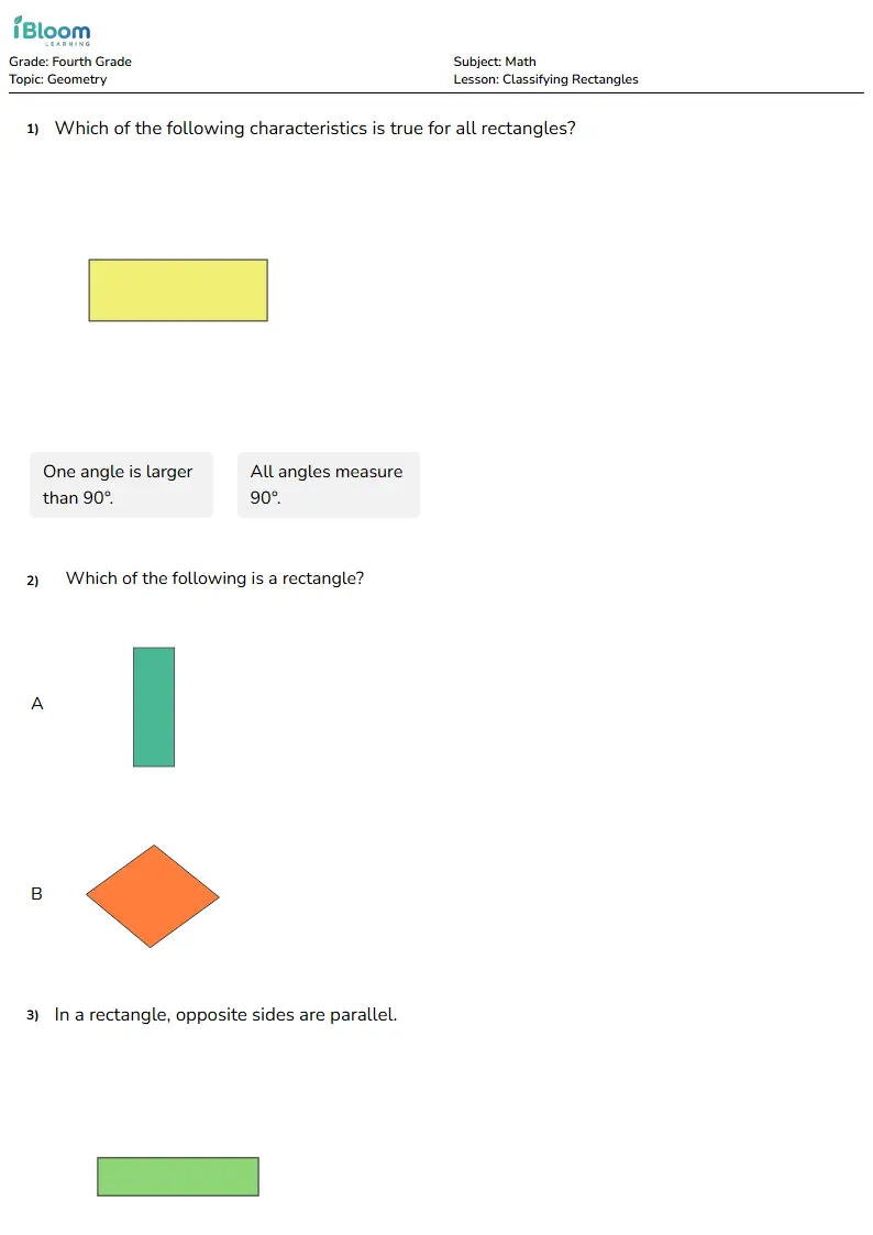Classifying Rectangles Lesson for Fourth Grade