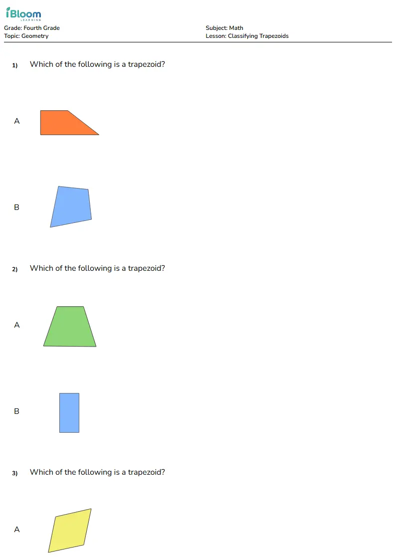 Classifying Trapezoids Lesson for Fourth Grade