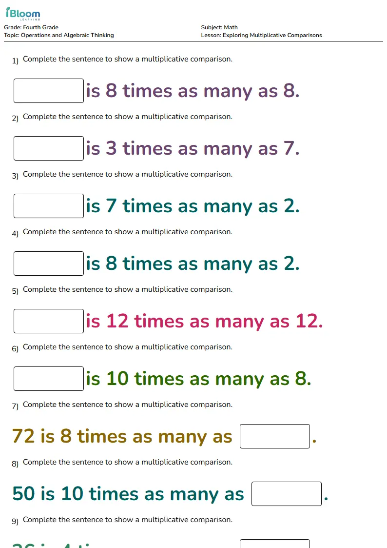 Exploring Multiplicative Comparisons Lesson for Fourth Grade | iBloom
