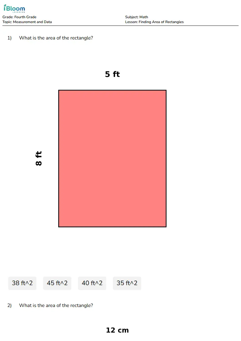 Finding Area of Rectangles Lesson for Fourth Grade | iBloom