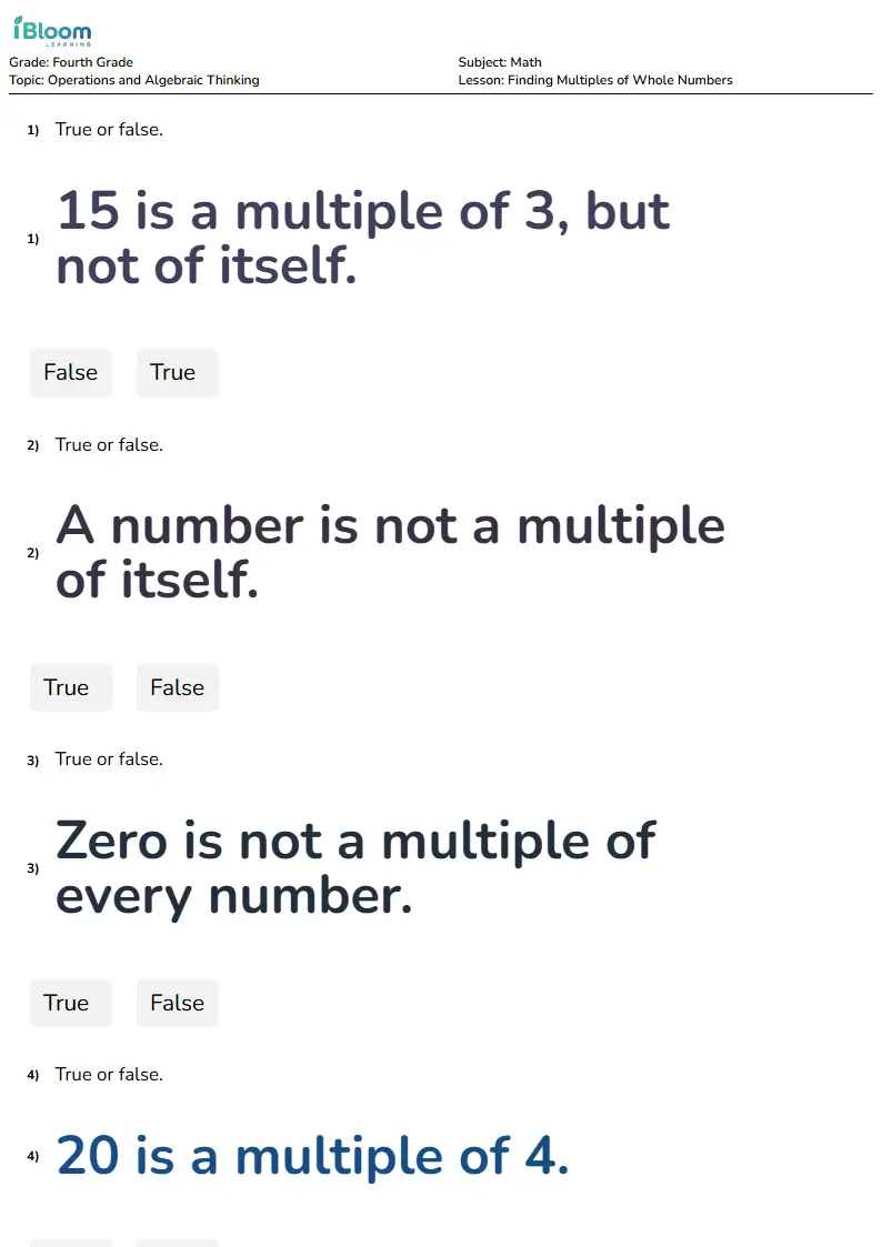 Finding Multiples of Whole Numbers Lesson for Fourth Grade | iBloom