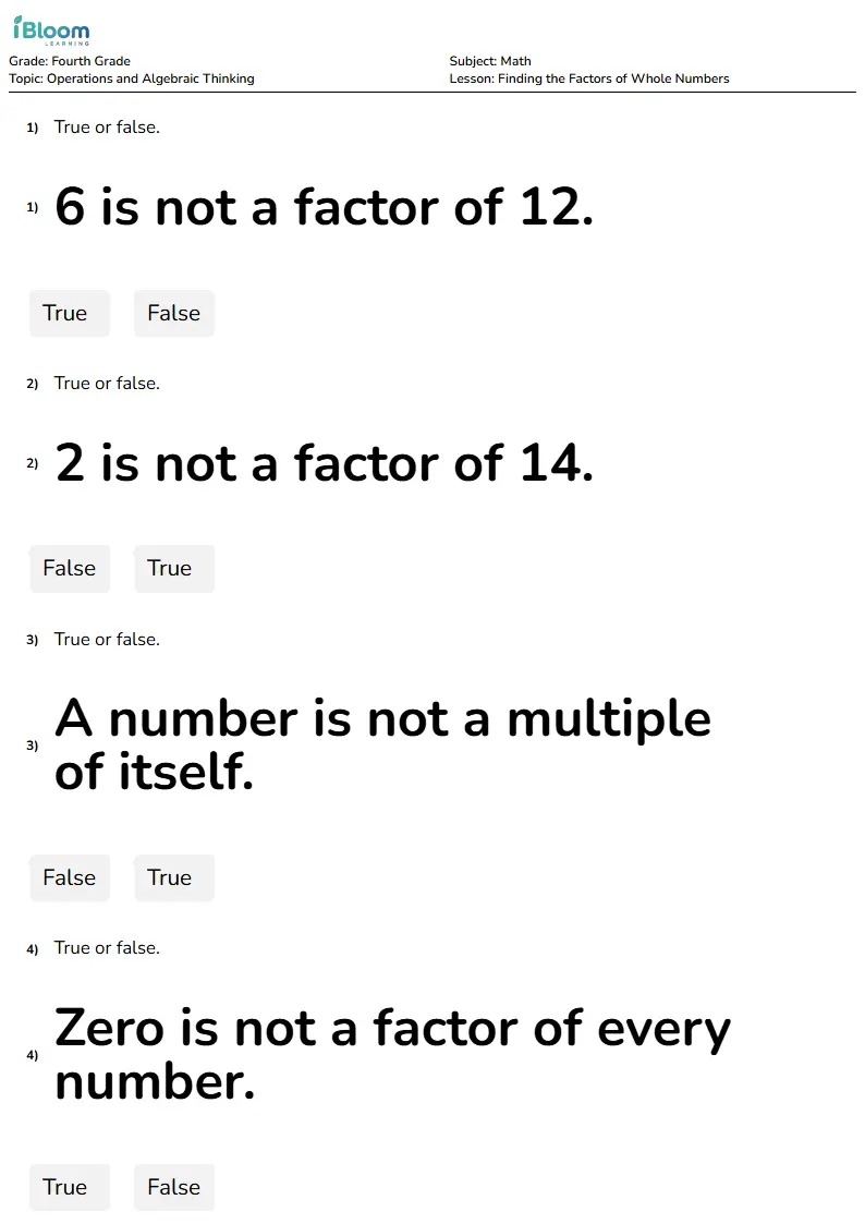 Finding the Factors of Whole Numbers Lesson for Fourth Grade | iBloom