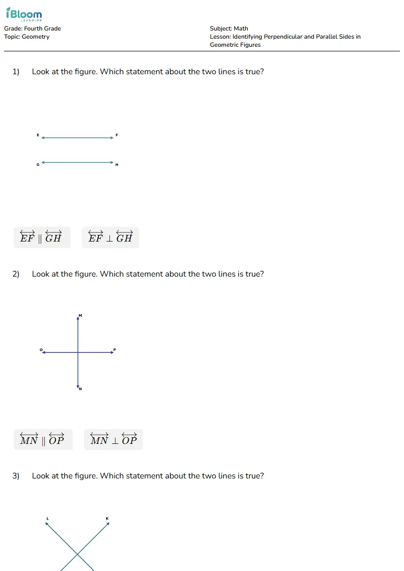 Identifying Perpendicular and Parallel Sides in Geometric Figures Lesson for Fourth Grade | iBloom