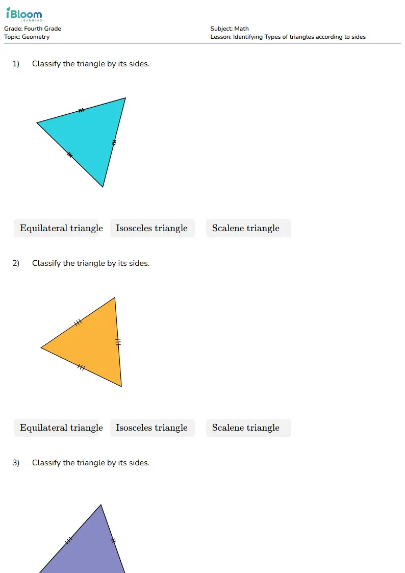 Identifying Types of triangles according to sides Lesson for Fourth Grade | iBloom