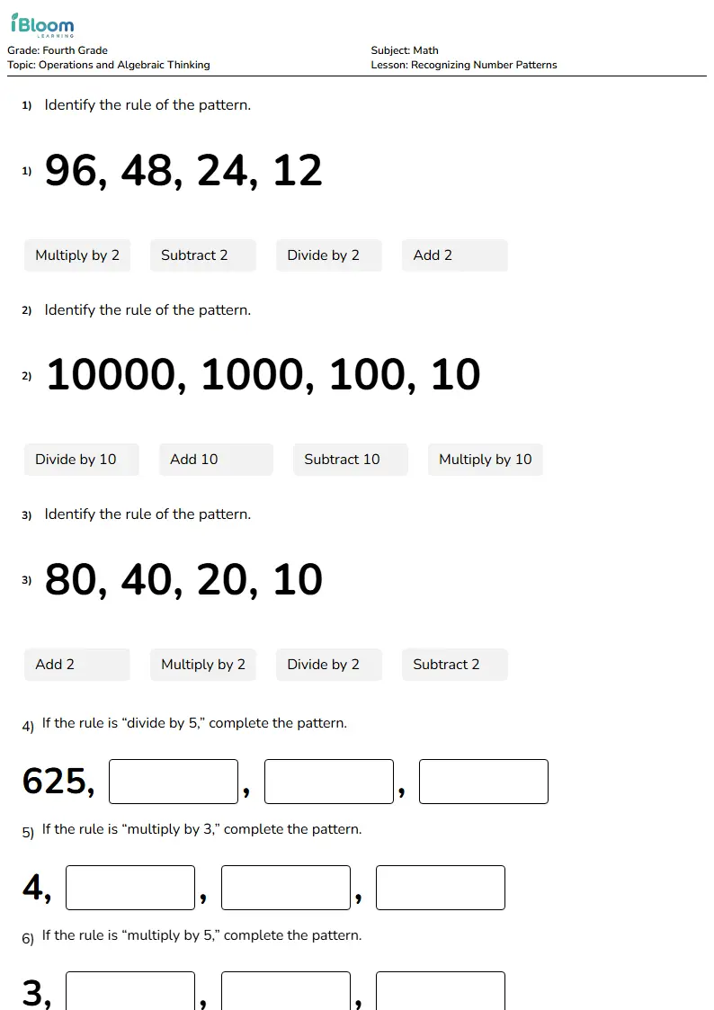 Recognizing Number Patterns Lesson for Fourth Grade | iBloom